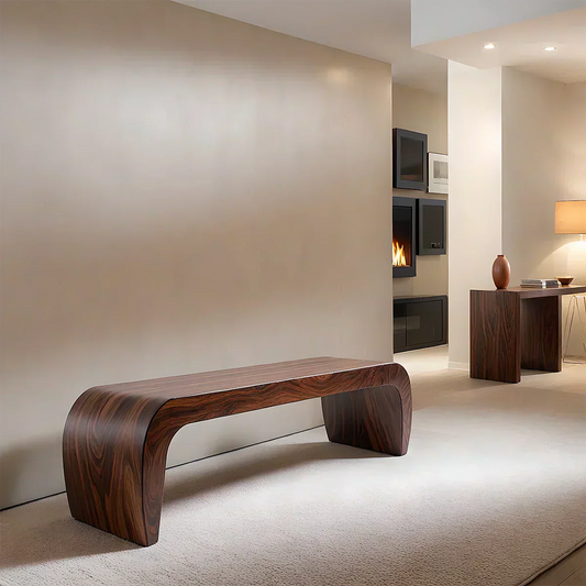 Sculpted Curved Bench in Natural Solid Wood – Modern Arc Edition - Woodenecho