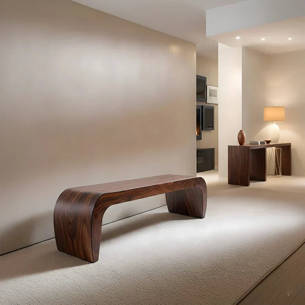 Sculpted Curved Bench in Natural Solid Wood – Modern Arc Edition - Woodenecho