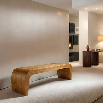 Sculpted Curved Bench in Natural Solid Wood – Modern Arc Edition - Woodenecho