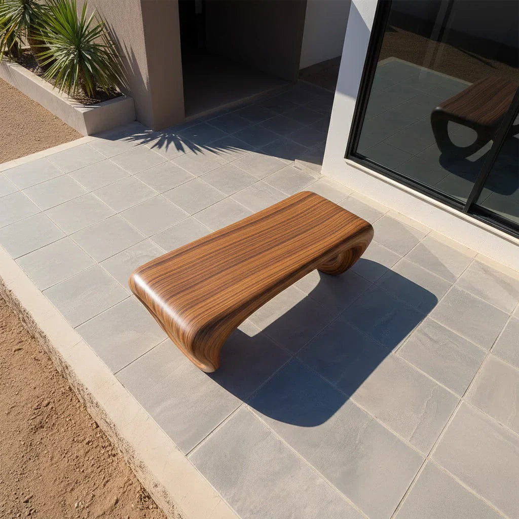 Sculpted Loop Bench in Natural Solid Wood - Rustirawood