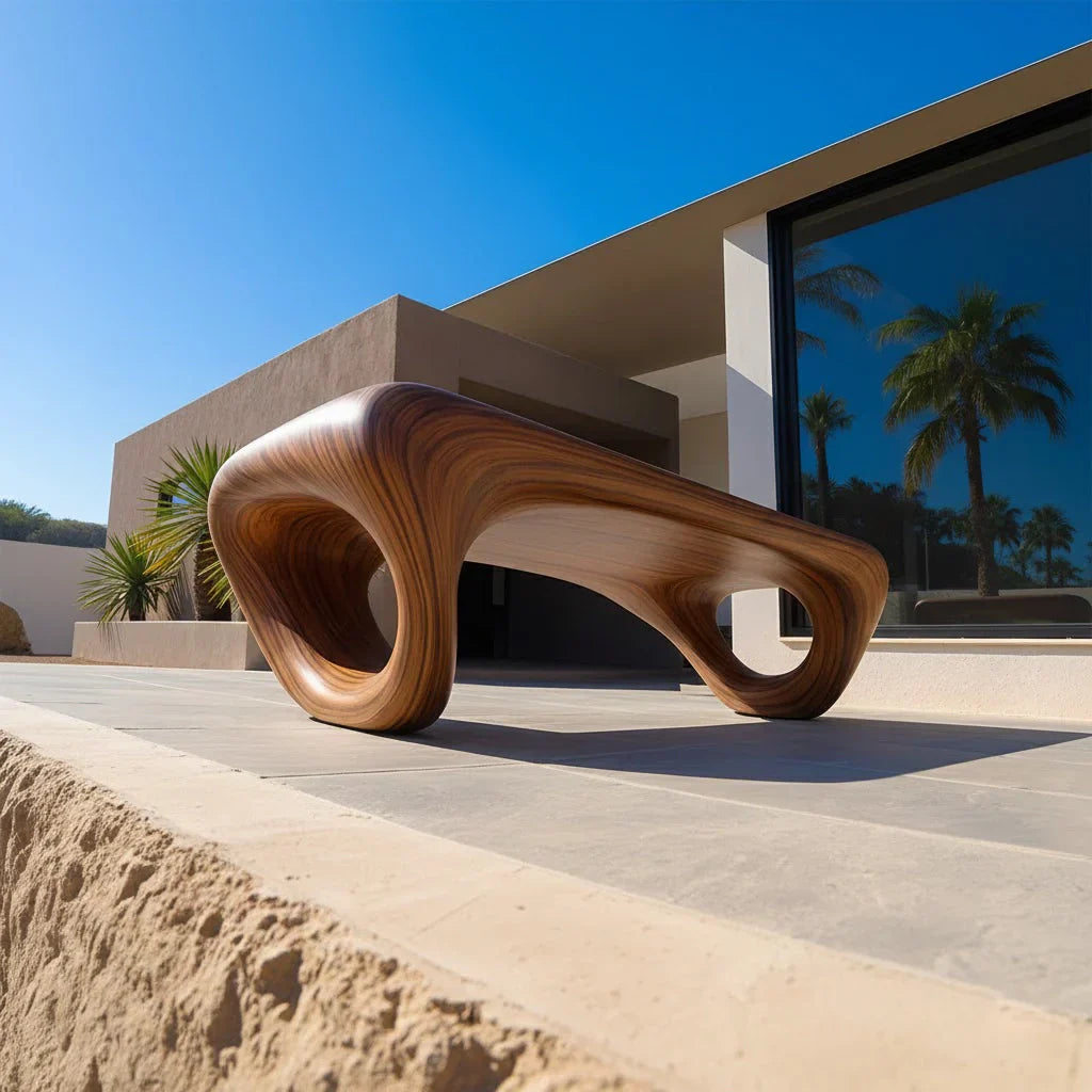 Sculpted Loop Bench in Natural Solid Wood - Rustirawood