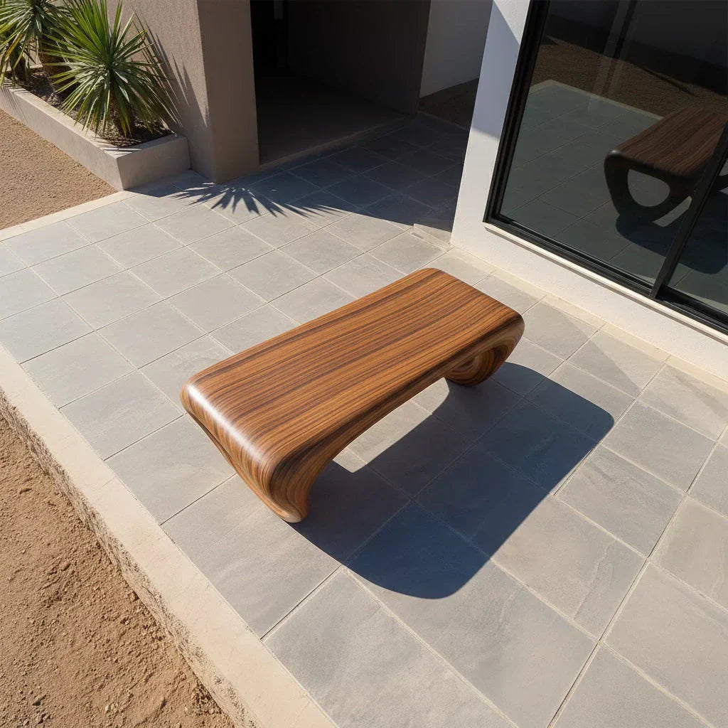 Sculpted Loop Bench in Natural Solid Wood - Woodenecho