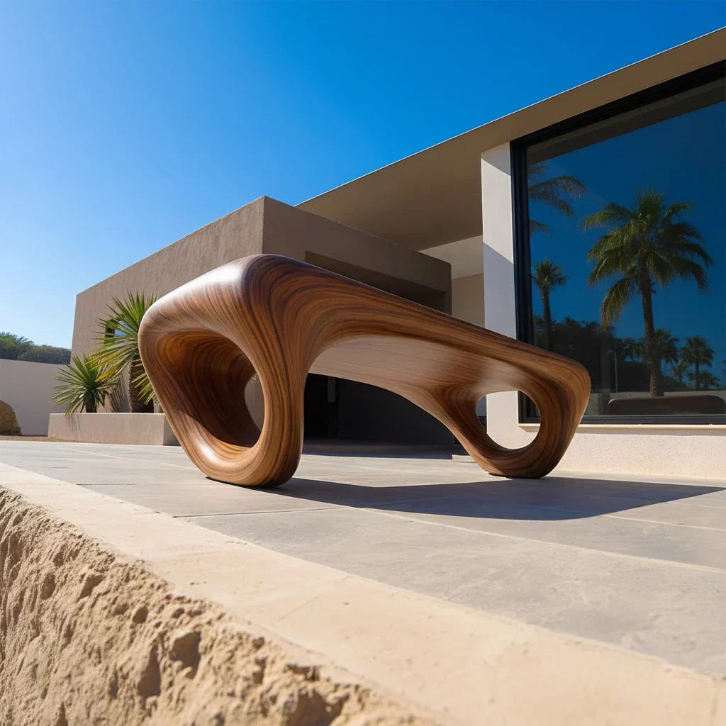 Sculpted Loop Bench in Natural Solid Wood - Woodenecho
