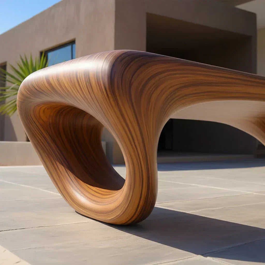 Sculpted Loop Bench in Natural Solid Wood - Woodenecho