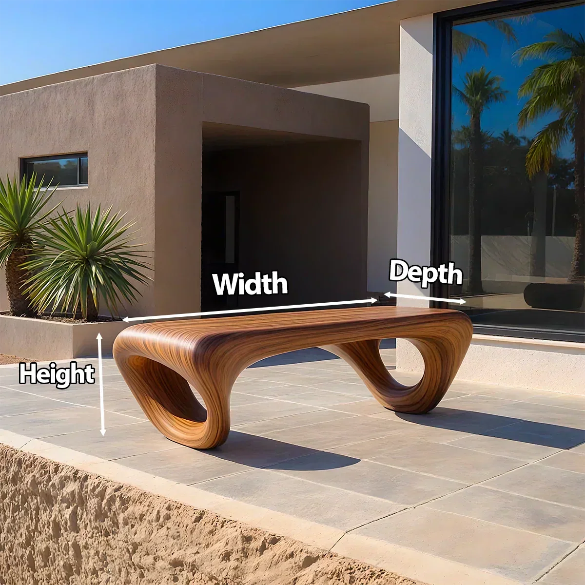 Sculpted Loop Bench in Natural Solid Wood - Woodenecho