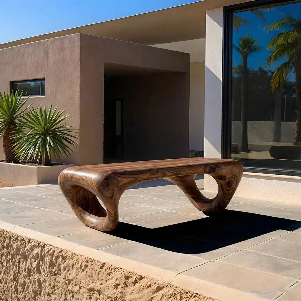 Sculpted Loop Bench in Natural Solid Wood - Woodenecho