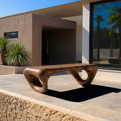 Sculpted Loop Bench in Natural Solid Wood - Woodenecho
