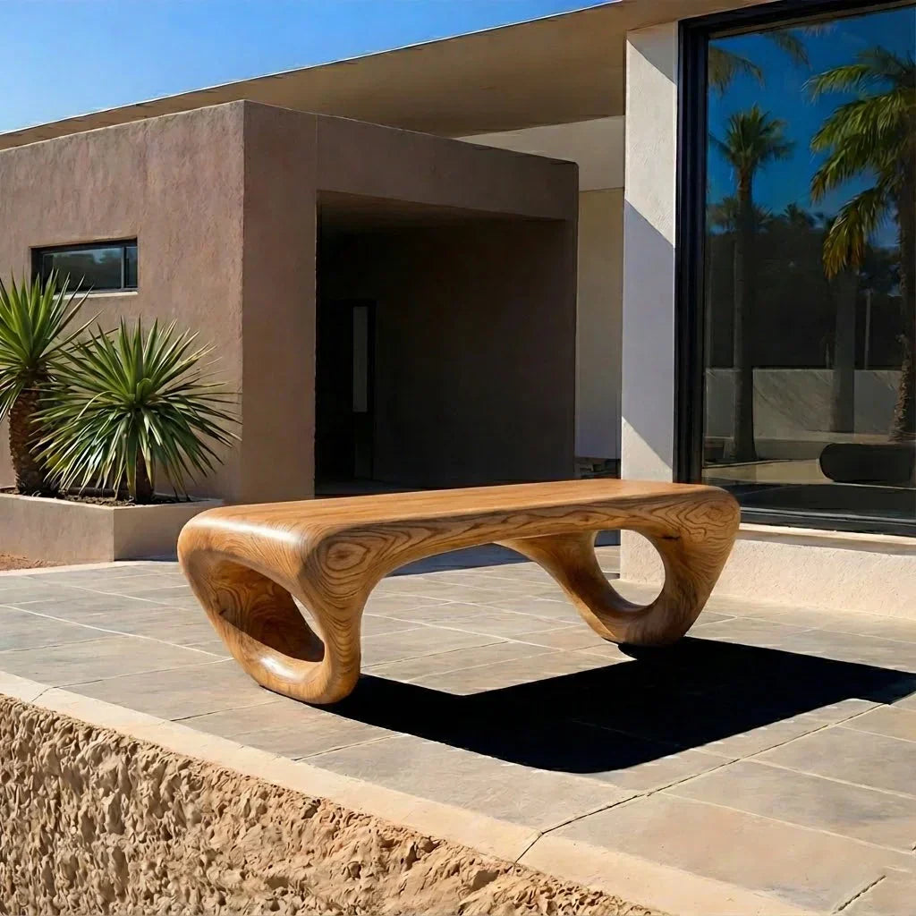 Sculpted Loop Bench in Natural Solid Wood - Woodenecho