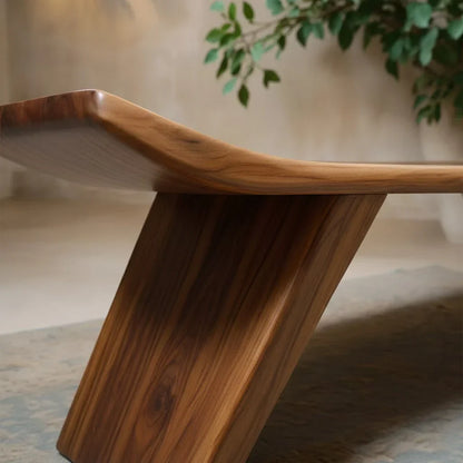 Sculpted Low-Profile Bench in Natural Solid Wood – Curved Edge Form - Rustirawood