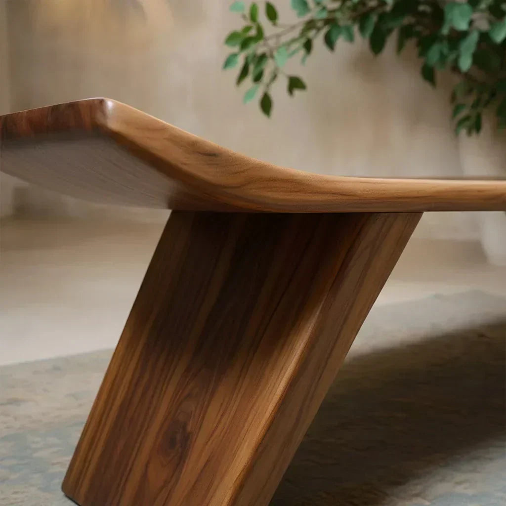 Sculpted Low-Profile Bench in Natural Solid Wood – Curved Edge Form - Woodenecho