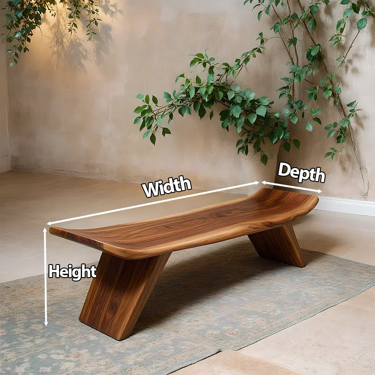 Sculpted Low-Profile Bench in Natural Solid Wood – Curved Edge Form - Woodenecho