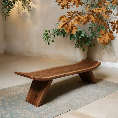 Sculpted Low-Profile Bench in Natural Solid Wood – Curved Edge Form - Woodenecho