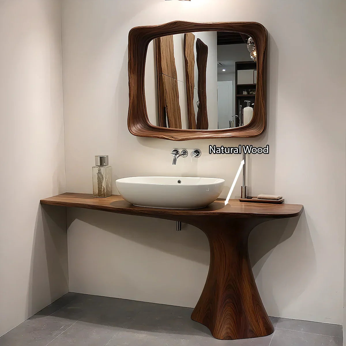 Sculpted Solid Wood Bathroom Vanity With Modern Curved Base - Rustirawood