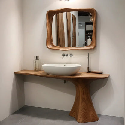 Sculpted Solid Wood Bathroom Vanity With Modern Curved Base - Rustirawood