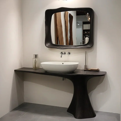 Sculpted Solid Wood Bathroom Vanity With Modern Curved Base - Rustirawood