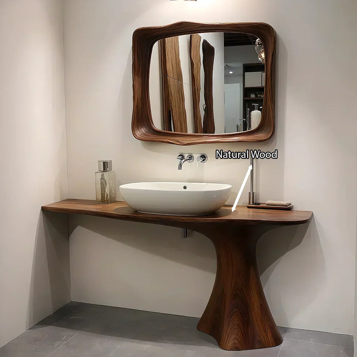 Sculpted Solid Wood Bathroom Vanity With Modern Curved Base - Woodenecho
