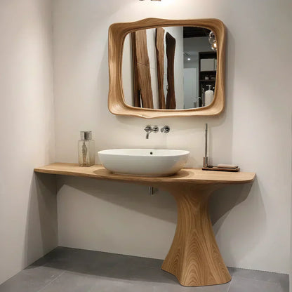 Sculpted Solid Wood Bathroom Vanity With Modern Curved Base - Woodenecho