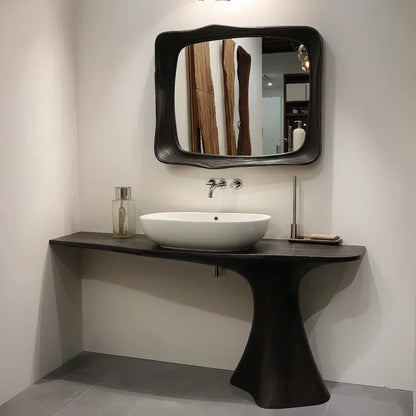 Sculpted Solid Wood Bathroom Vanity With Modern Curved Base - Woodenecho