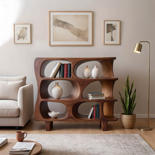 Sculpted Solid Wood Bookshelf – Contour Frame Edition - Rustirawood