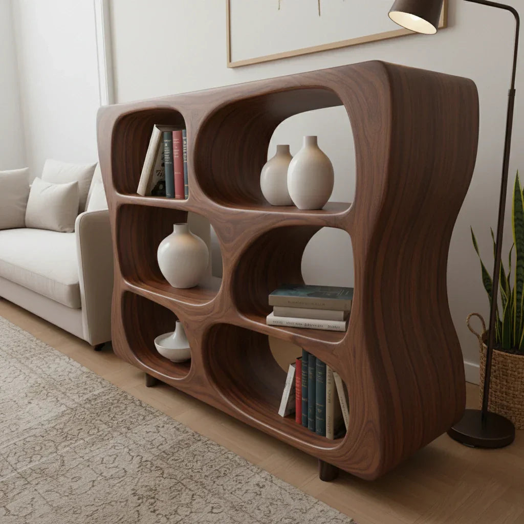 Sculpted Solid Wood Bookshelf – Contour Frame Edition - Rustirawood