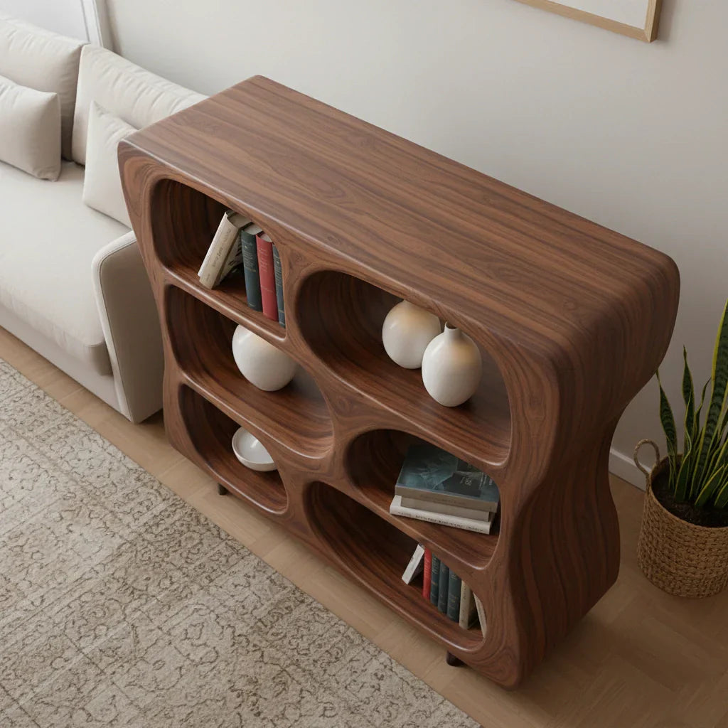 Sculpted Solid Wood Bookshelf – Contour Frame Edition - Rustirawood