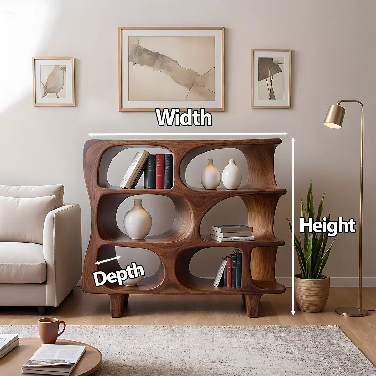 Sculpted Solid Wood Bookshelf – Contour Frame Edition - Rustirawood