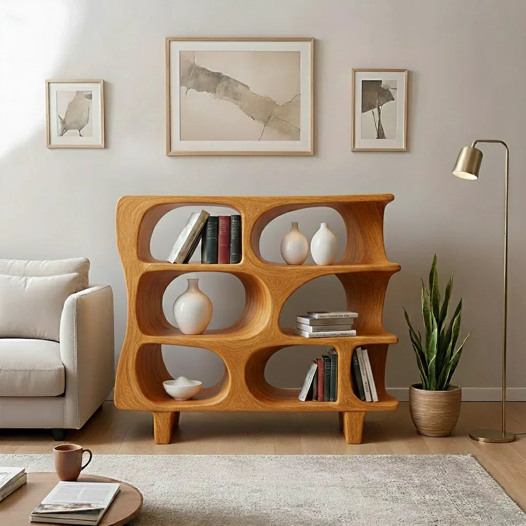 Sculpted Solid Wood Bookshelf – Contour Frame Edition - Rustirawood