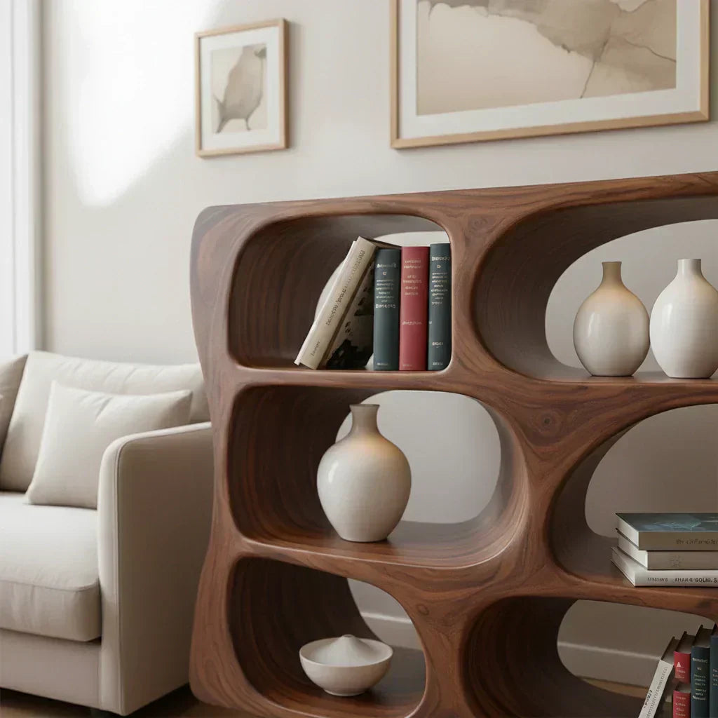 Sculpted Solid Wood Bookshelf – Contour Frame Edition - Woodenecho