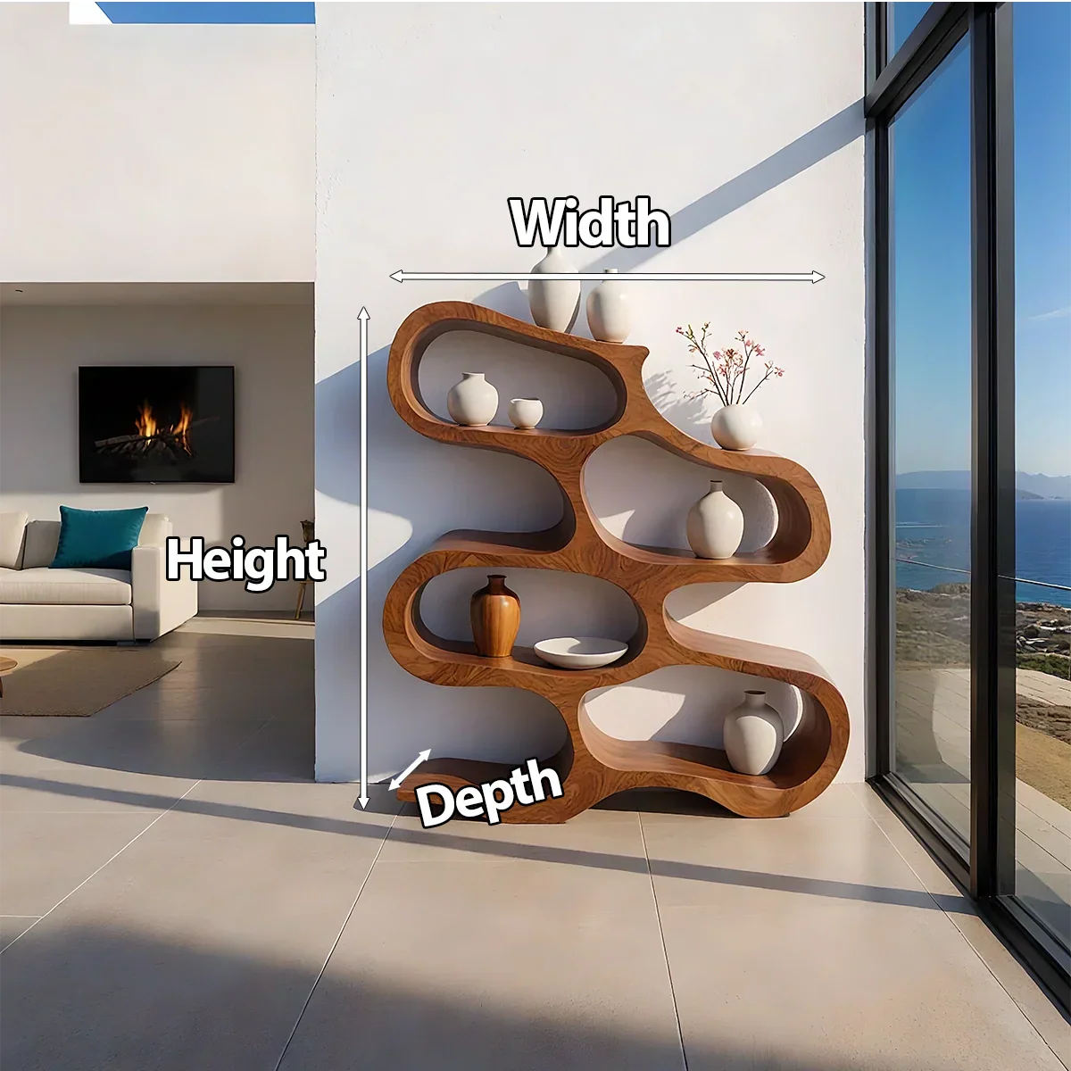 Sculpted Solid Wood Bookshelf – Flowing Wave Edition - Rustirawood