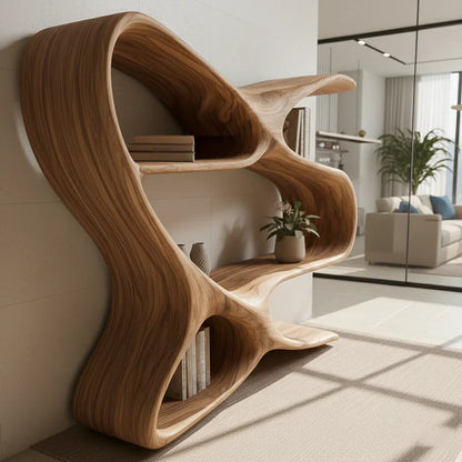 Sculpted Solid Wood Bookshelf – Rustic Flow Edition - Rustirawood