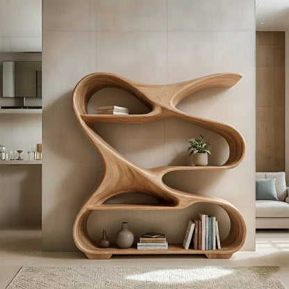 Sculpted Solid Wood Bookshelf – Rustic Flow Edition - Rustirawood