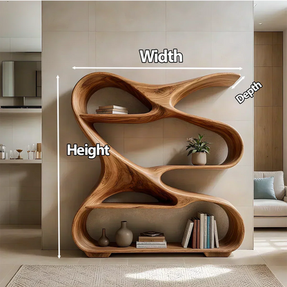 Sculpted Solid Wood Bookshelf – Rustic Flow Edition - Woodenecho