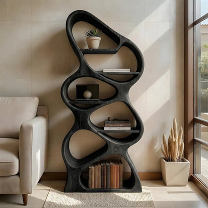 Sculpted Solid Wood Bookshelf – Vertical Organic Form - Rustirawood