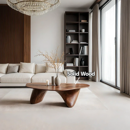 Sculpted Solid Wood Coffee Table – Soft Curved Base & Minimalist Form - Rustirawood