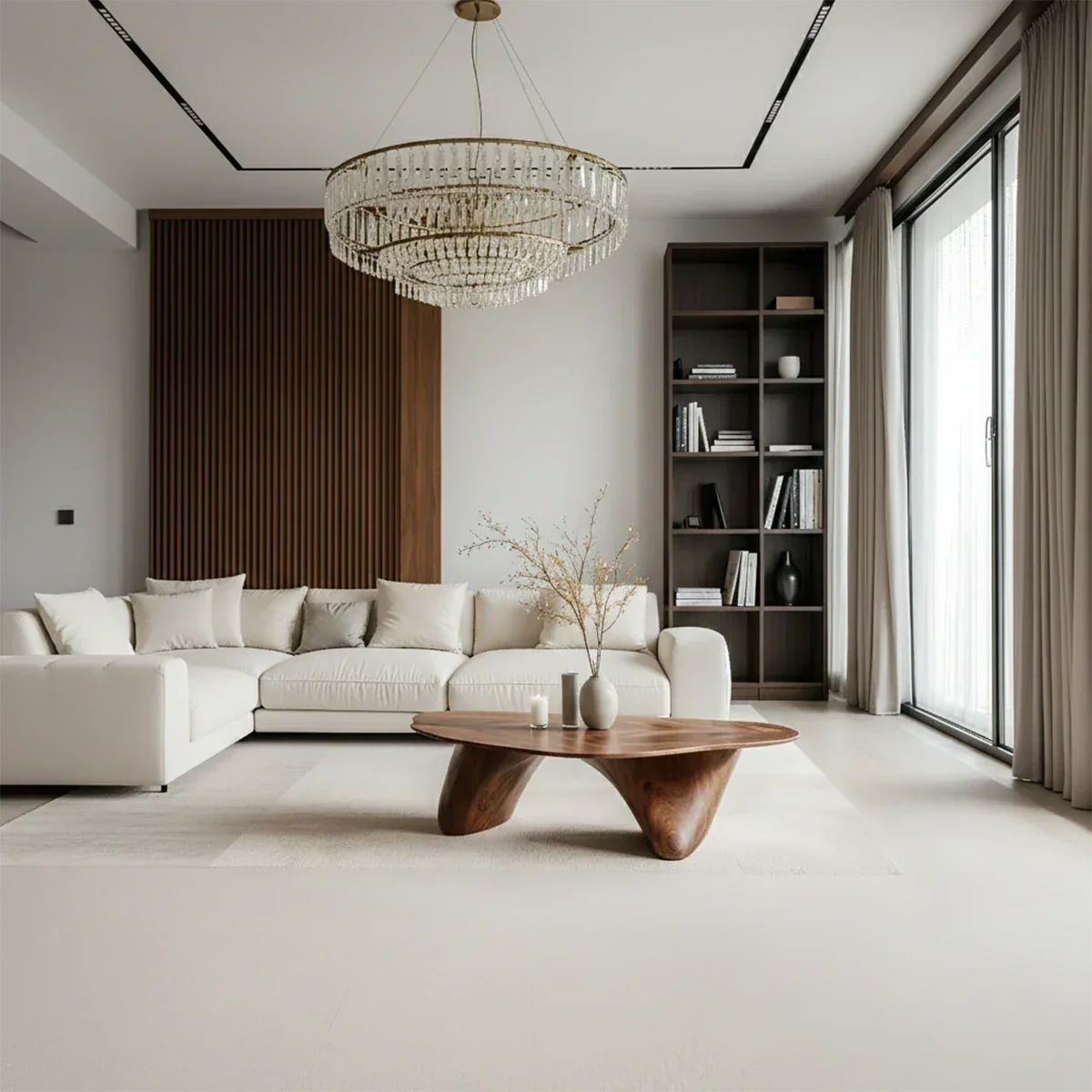 Sculpted Solid Wood Coffee Table – Soft Curved Base & Minimalist Form - Rustirawood