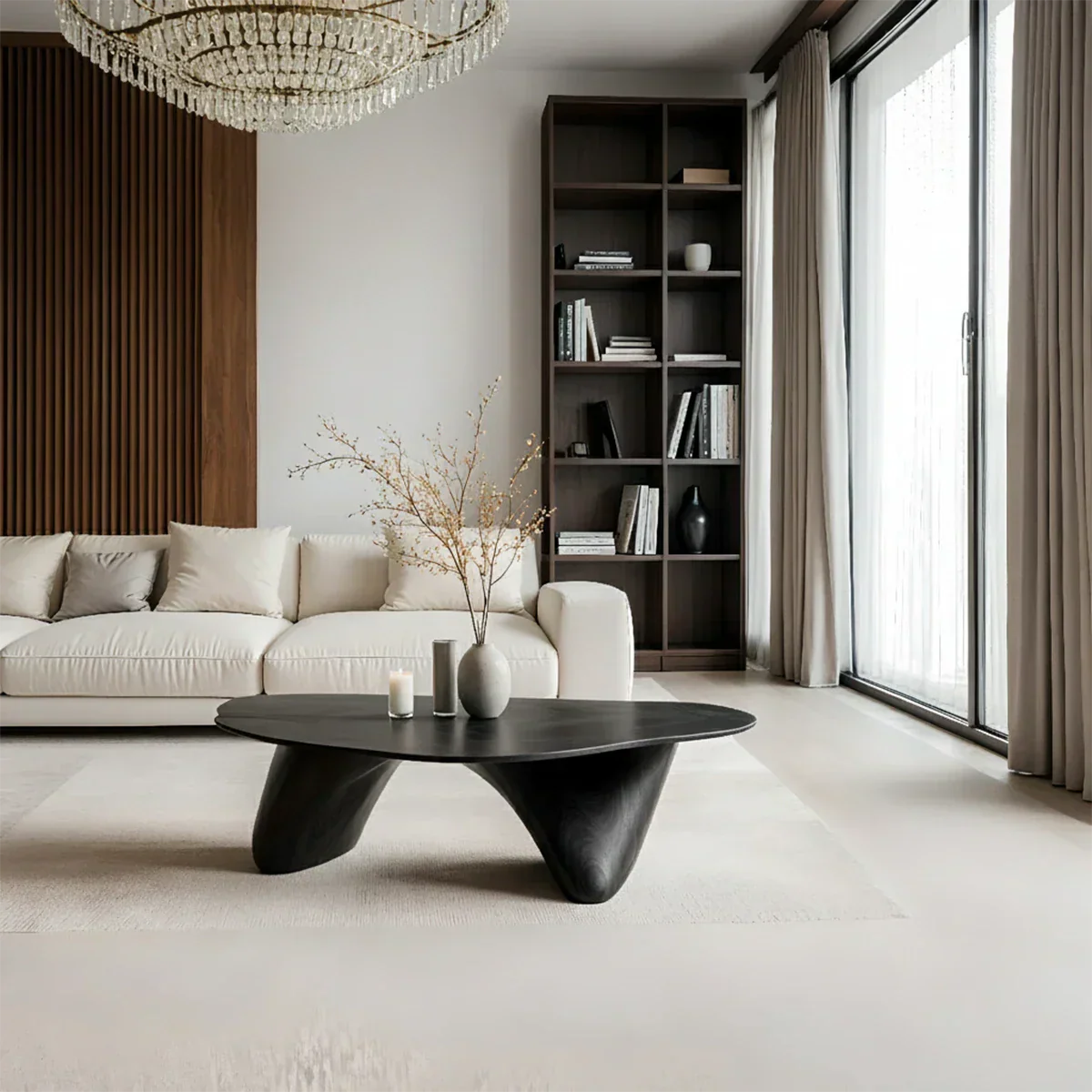 Sculpted Solid Wood Coffee Table – Soft Curved Base & Minimalist Form - Rustirawood