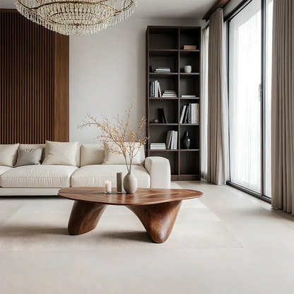 Sculpted Solid Wood Coffee Table – Soft Curved Base & Minimalist Form - Woodenecho