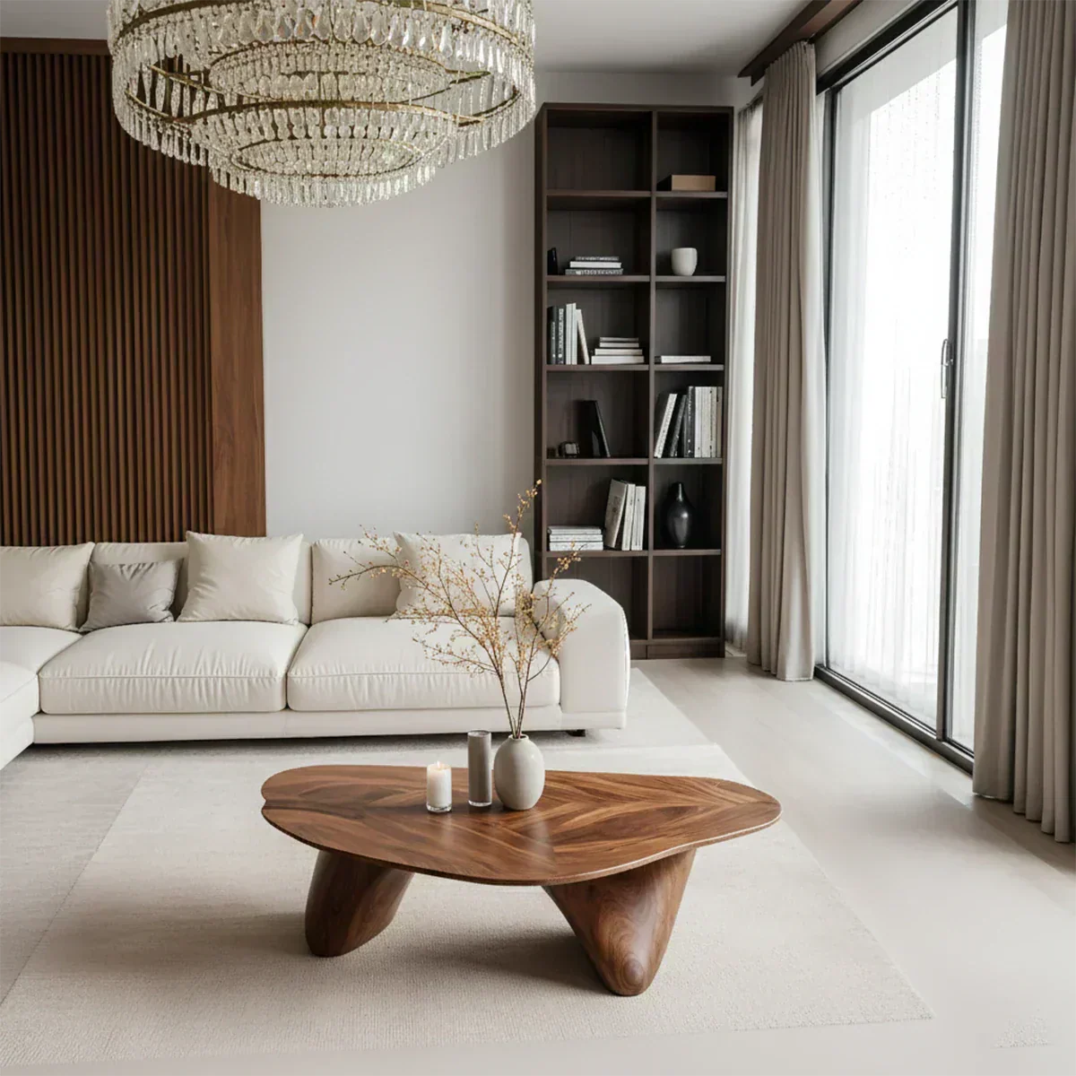 Sculpted Solid Wood Coffee Table – Soft Curved Base & Minimalist Form - Woodenecho