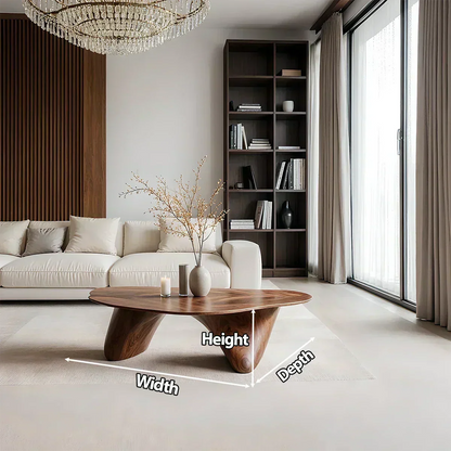 Sculpted Solid Wood Coffee Table – Soft Curved Base & Minimalist Form - Woodenecho