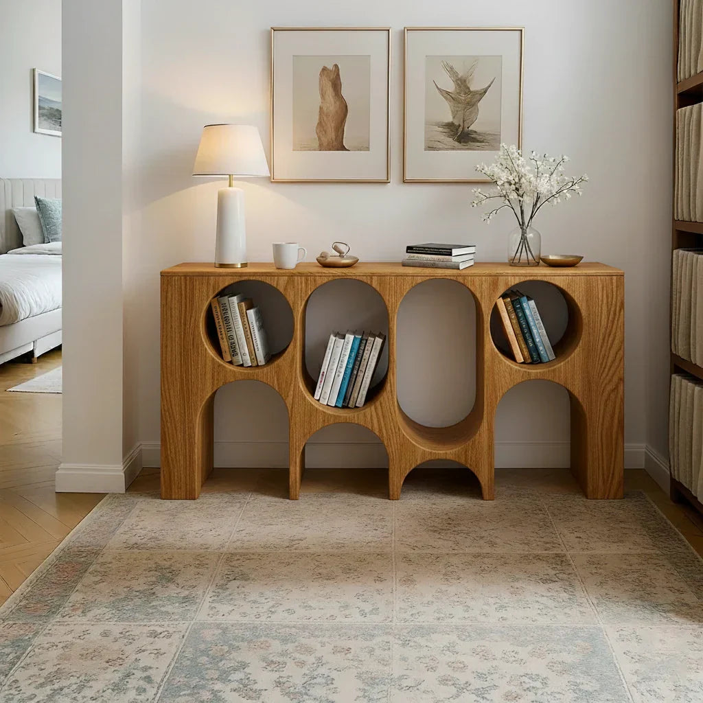 Sculpted Solid Wood Console – Arched Circle Edition - Rustirawood