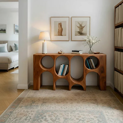 Sculpted Solid Wood Console – Arched Circle Edition - Woodenecho