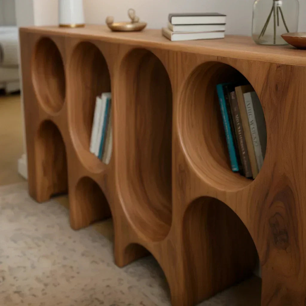 Sculpted Solid Wood Console – Arched Circle Edition - Woodenecho