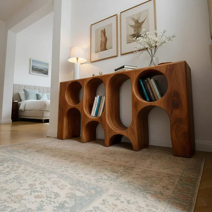 Sculpted Solid Wood Console – Arched Circle Edition - Woodenecho