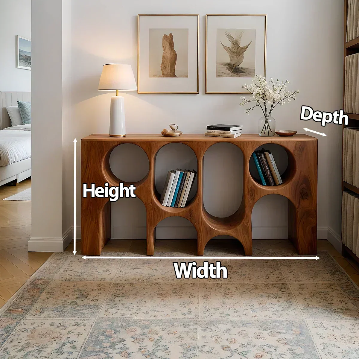 Sculpted Solid Wood Console – Arched Circle Edition - Woodenecho