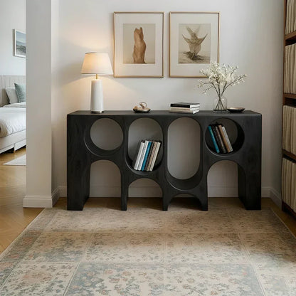 Sculpted Solid Wood Console – Arched Circle Edition - Woodenecho