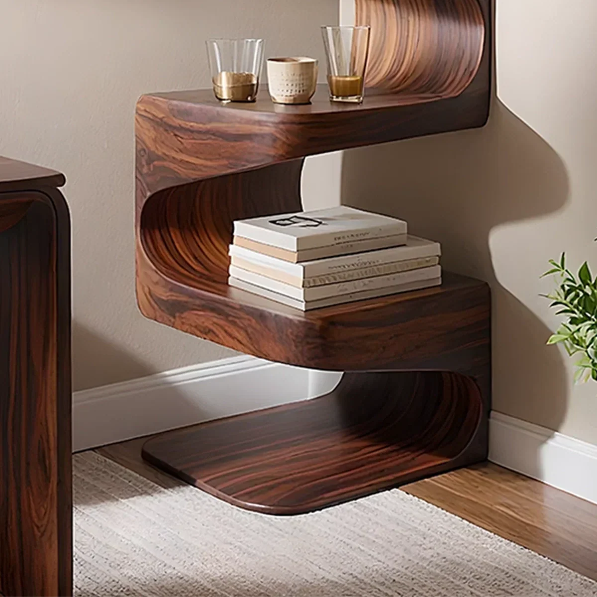 Sculpted Solid Wood Corner Bookshelf – Flow Form Edition - Rustirawood