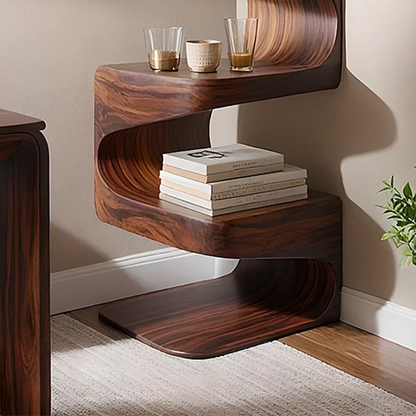Sculpted Solid Wood Corner Bookshelf – Flow Form Edition - Rustirawood