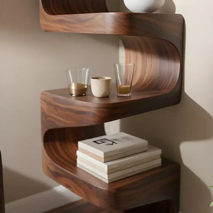 Sculpted Solid Wood Corner Bookshelf – Flow Form Edition - Woodenecho