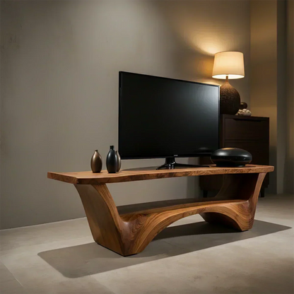 Sculpted Solid Wood TV Stand – Modern Curved Minimalist Design - Woodenecho
