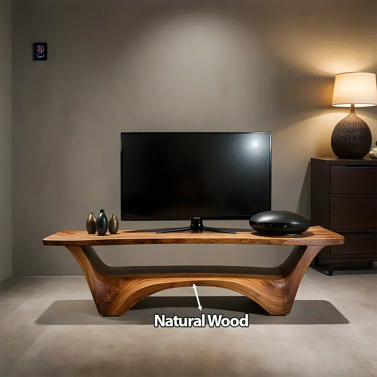 Sculpted Solid Wood TV Stand – Modern Curved Minimalist Design - Woodenecho